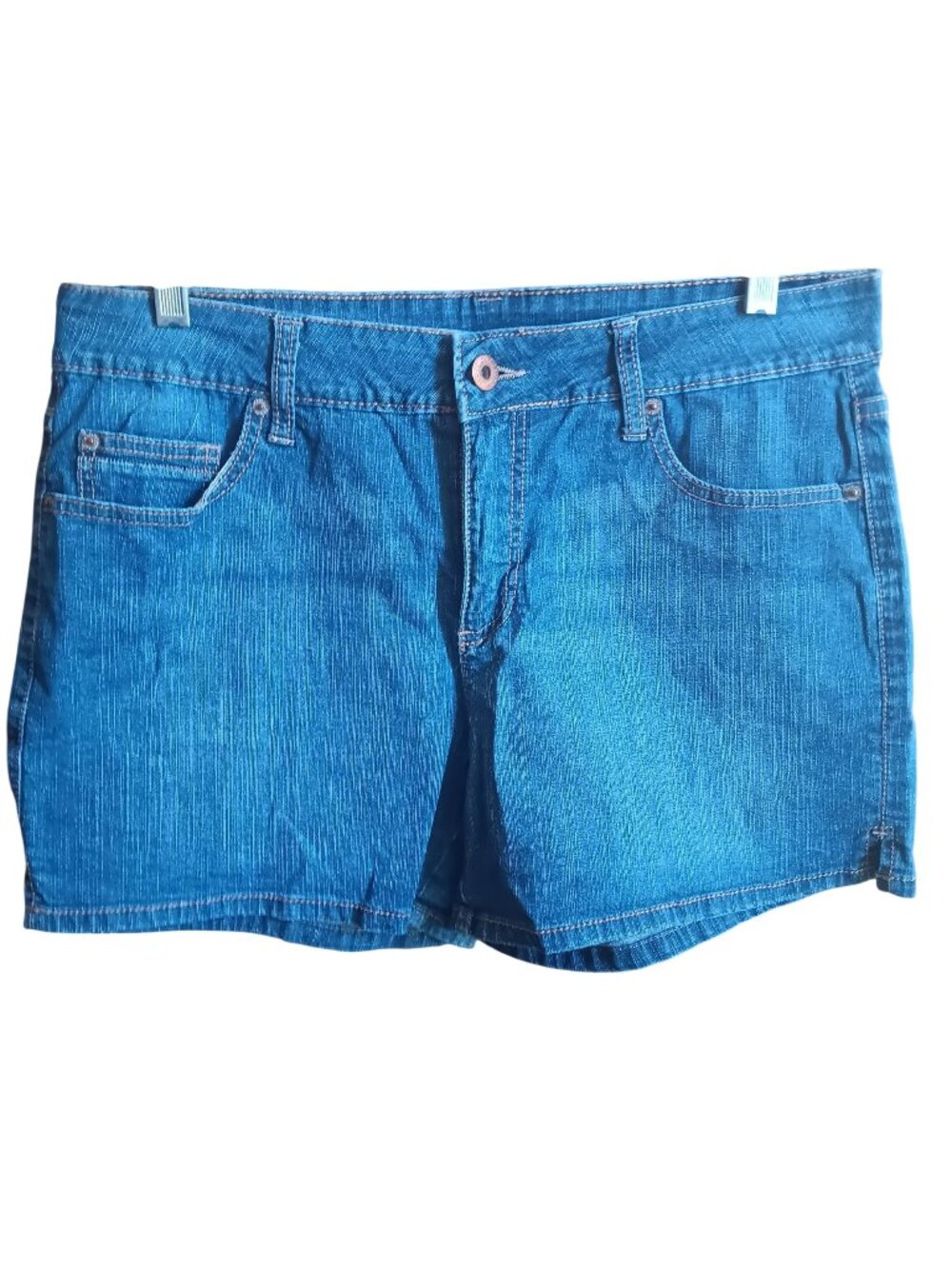 Faded Glory Womens Denim Shorts Size 12 Medium Wash Button Flap Pockets